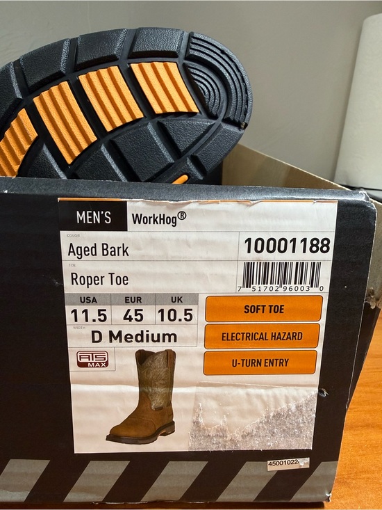 NIB Ariat Men’s 11.5D WorkHog Roper Toe Soft Toe Work Boots 10001188 Aged Bark main image 2